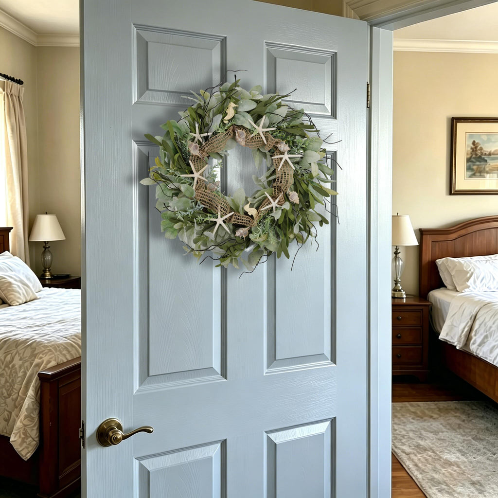 CIR OAOSES 18 Inch Green Ear Lambs Leaves Starfish Wreaths for Front Door, Rustic and Farmhouse Spring Summer