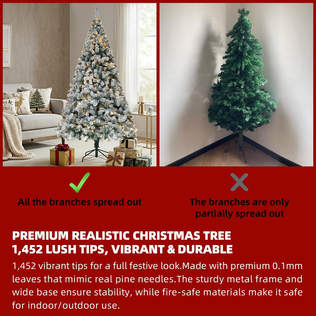Pre-Lit Snow Flocked Artificial Christmas Tree, 350 Lights