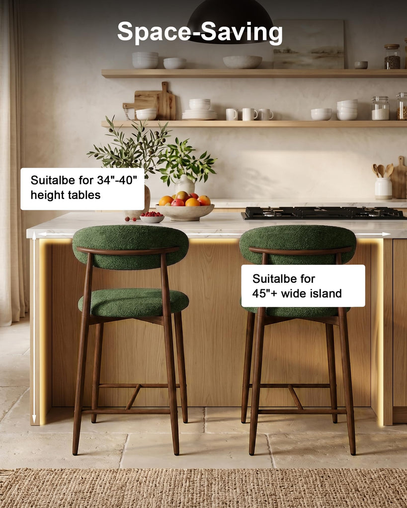 Metal Bar Stools Set of 2, 26′′ Counter Height Bar Stools with Backs, Mid Century Modern Upholstered Barstools