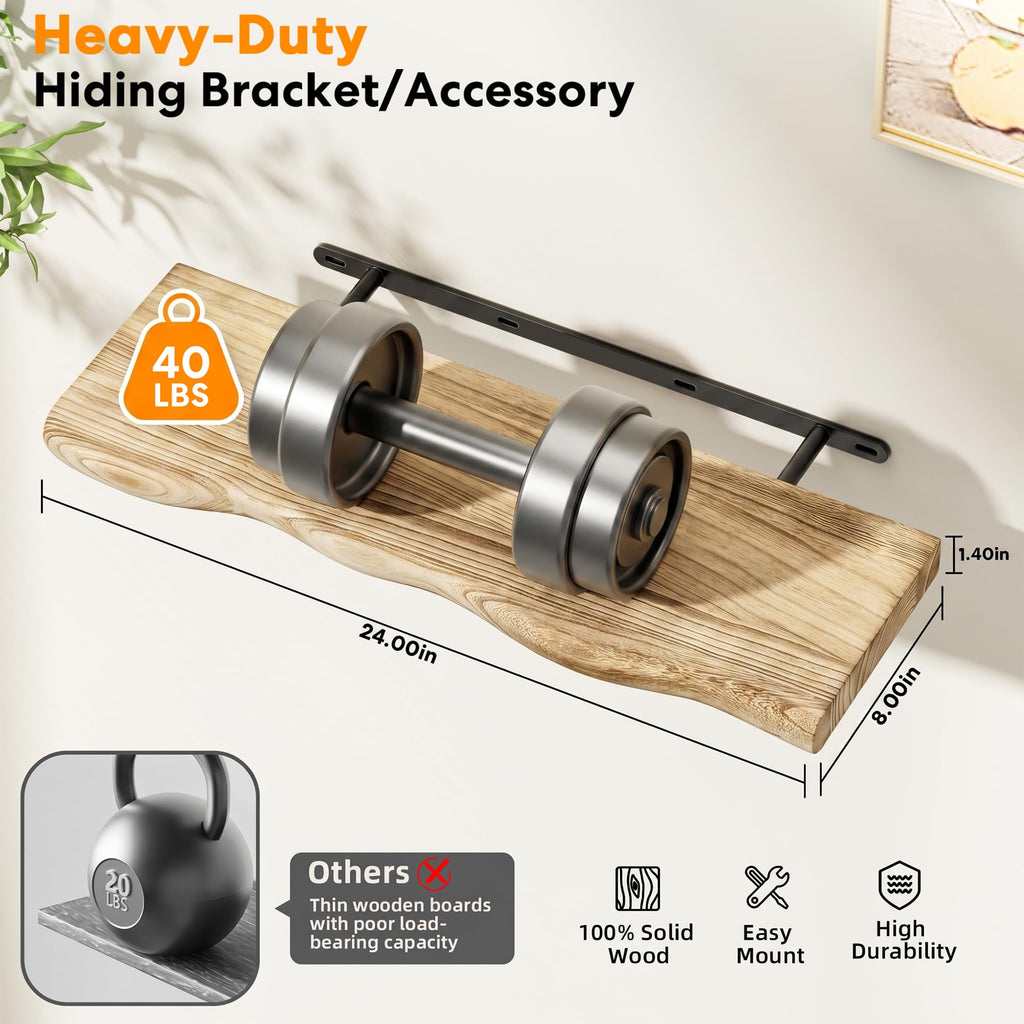 Wavy Edge Floating Shelves with Hidden Brackets, 2 Pack 36 in