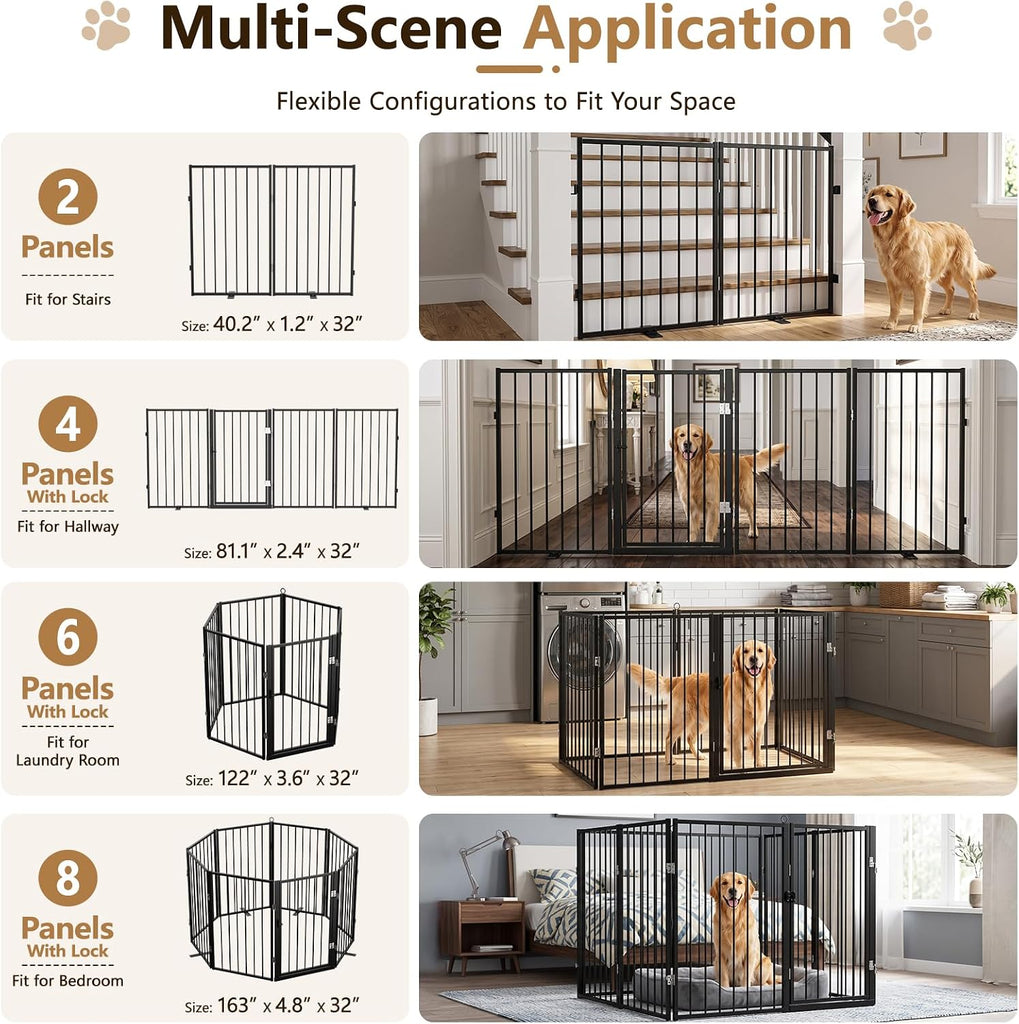 4 Panels Freestanding Dog Gate, 32'' Tall Metal Pet Fence - Black