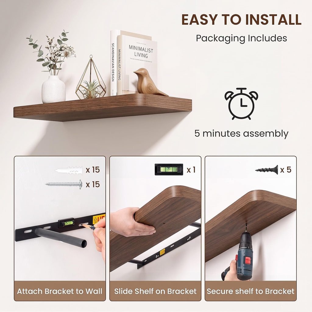 55 Inch Floating Shelves, 9.3" Deep Rounded Corners Wall Shelf