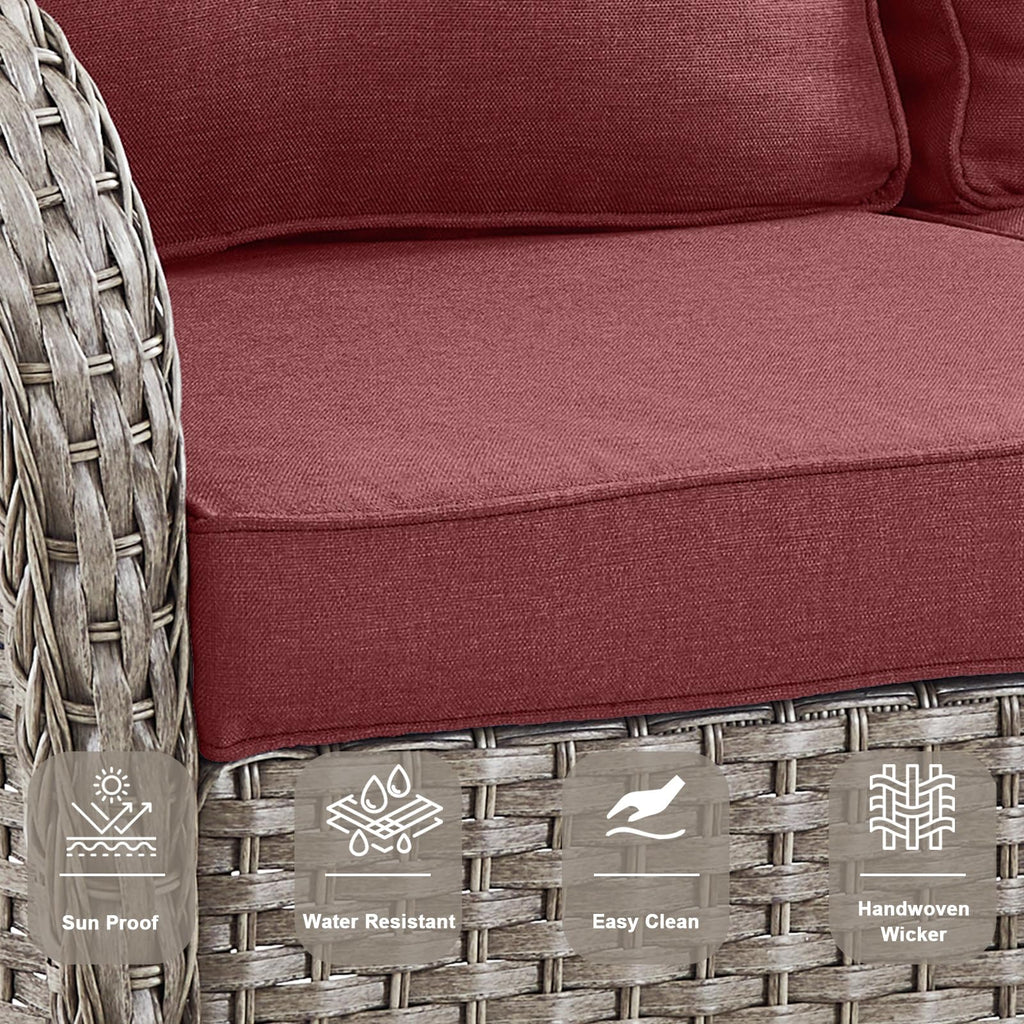 5 Piece Wicker Patio Furniture Set - Outdoor Conversation Sets with Deep Seating Swivel Rocker Chairs Loveseat and