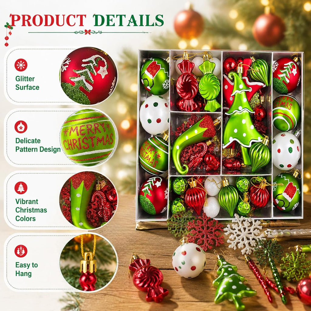 Christmas Balls Ornament,Xmas Tree Hanging Ornaments - Set of 82