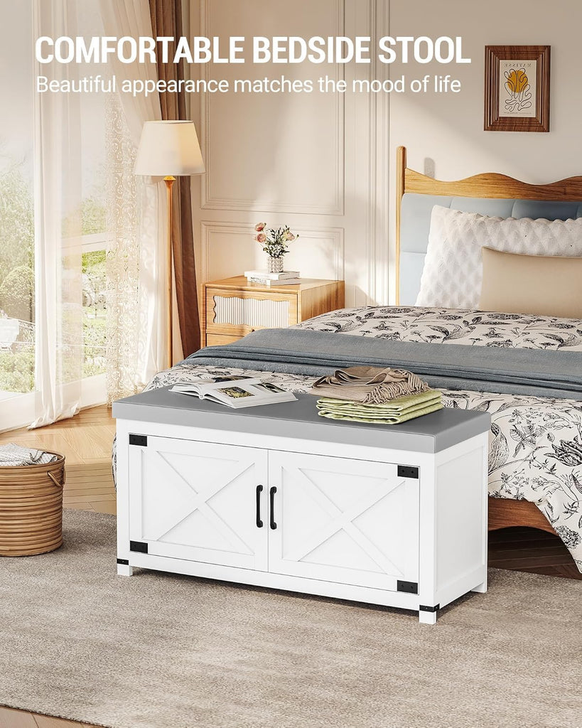 39.4" Shoe Storage Bench, with Soft Padded Seat Cushion & Doors