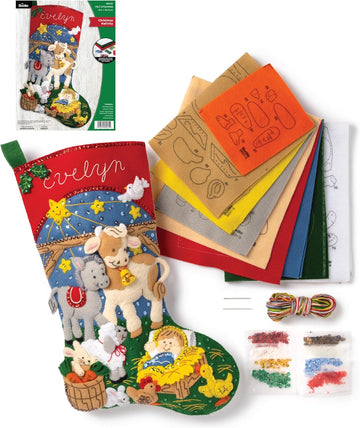 Felt Applique 18" Stocking Making Kit, Christmas Nativity