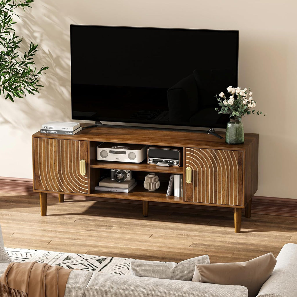 47" TV Stand for TVs up to 55 Inch, Entertainment Center with Storage and Adjustable Shelves, Modern Media Console