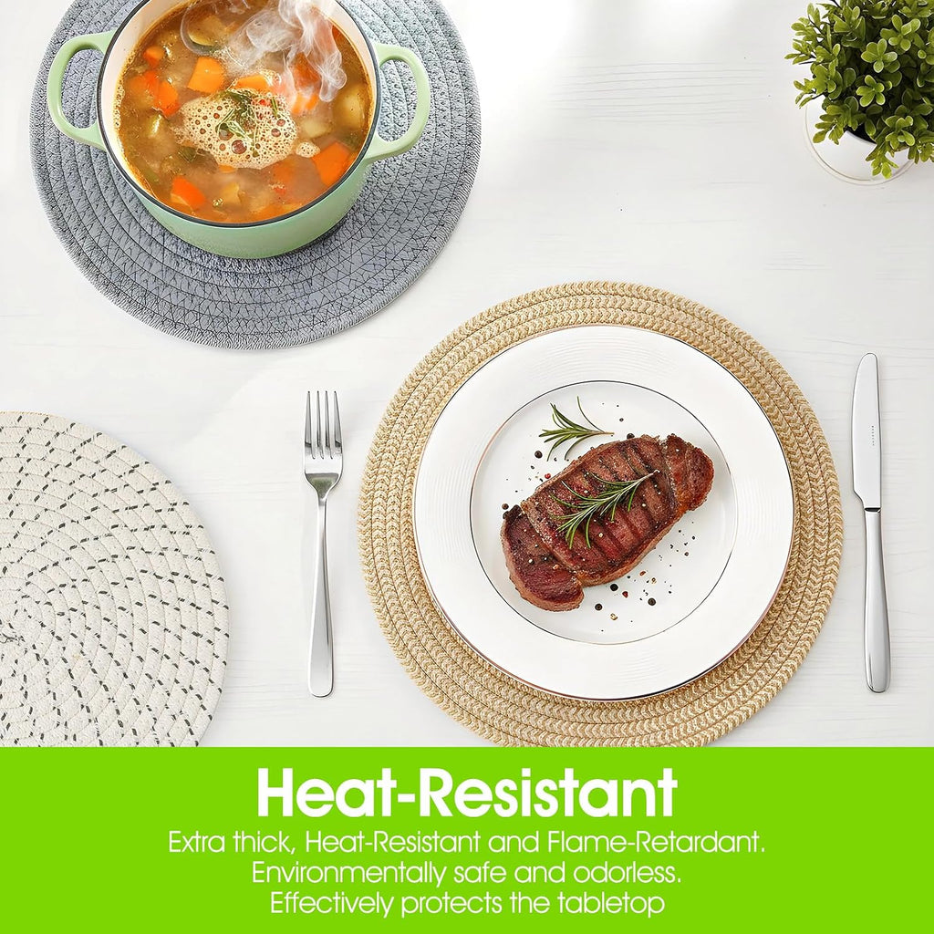 Inch Trivets for Hot Dishes, Extra Large Thick Heat Resistant Hot Pads, Cotton Pot Holders for Countertop - Set of 5