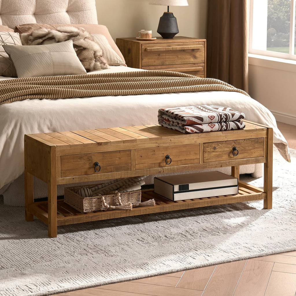 45.2" Reclaimed Solid Wood Entryway Storage Bench
