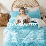 Fluffy Comforter Set King, Light Blue Winter Fleece Comforter Ultra Soft & Extra Pluffy Plush Comforter Set