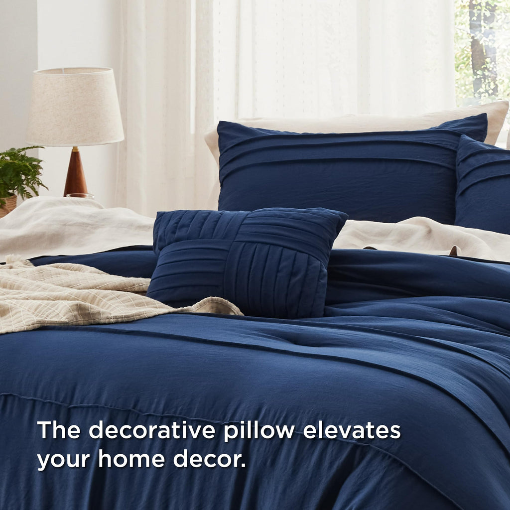 Comforter Set 4 Piece, Navy Boho, Pinch Pleat, All-Season