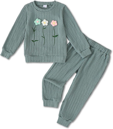 Toddler Girl Fall Clothes: Soft Outfits Set Embroidered Knit Top & Sweatpants 2Pcs Cute Home Outdoor