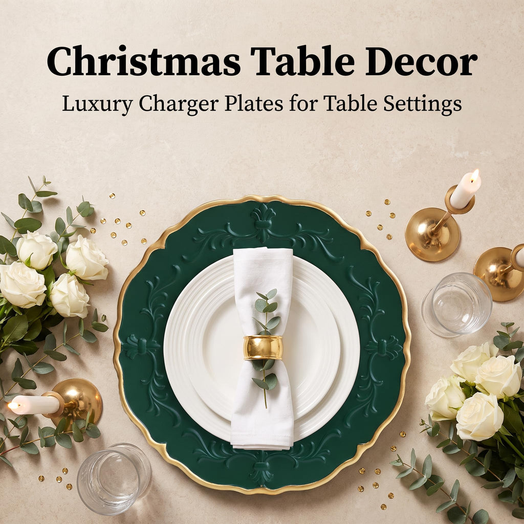 Christmas Green Plastic Charger Plates Set of 6