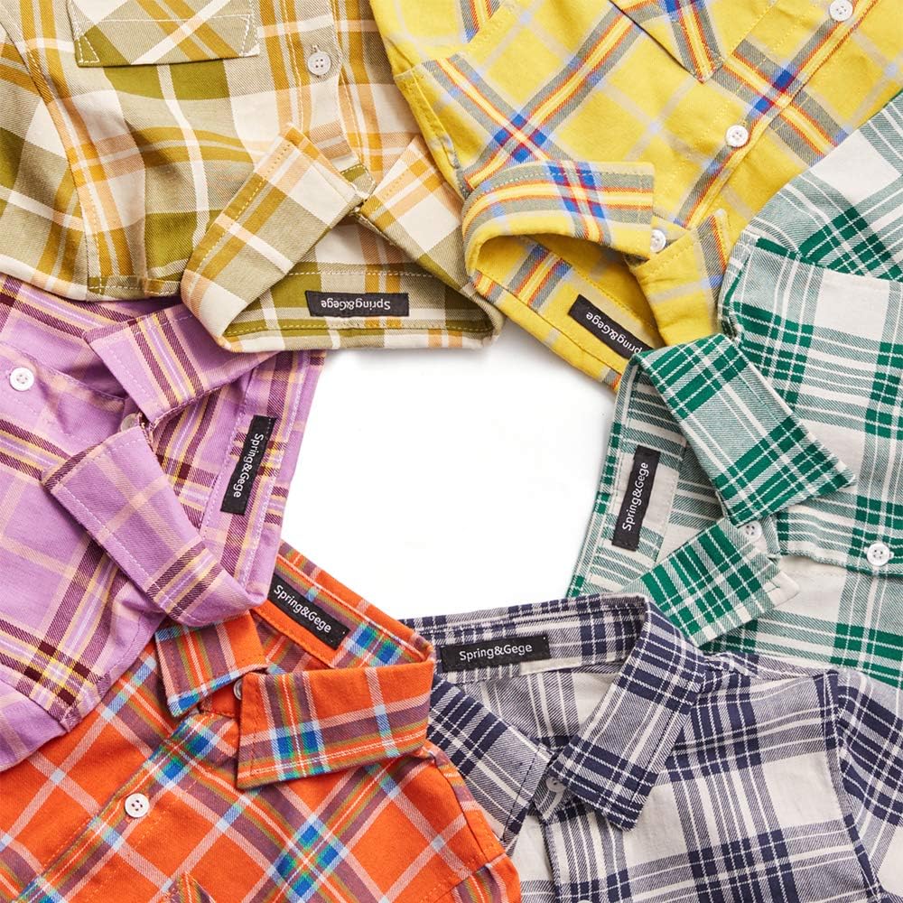 Boys Plaid Short Sleeve Shirt Casual Button Down Checked with Chest Pocket