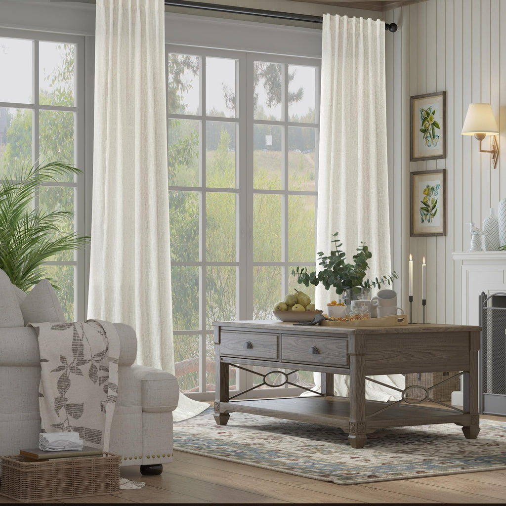 Natural Linen Back Tab Curtains 84 Inch Length 2 Panel Pocket Drape Light Filtering Semi Sheer Neutral Country Rustic