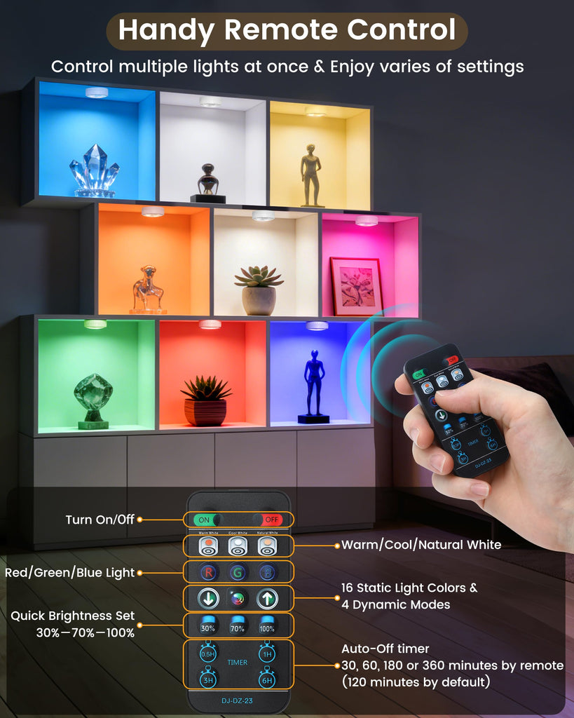 Puck Lights with Remote, 3 White Tones & 13 Colors, White-6 Pack