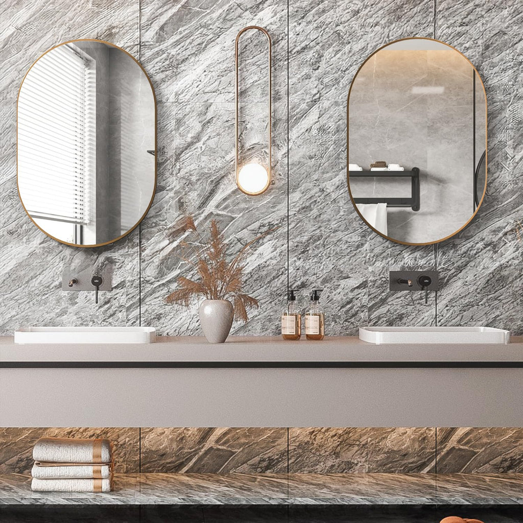 Oval Bathroom Mirror Capsule Wall Vanity Mirror, 2 Pieces 20"x30" Pill Mirrors Wall Mounted Mirror, Large Modern
