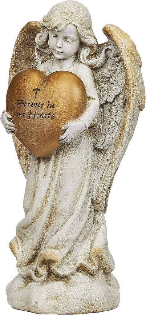 By - 12.25" H Memorial Angel Holding a Heart Garden Statue, Religious Outdoor Decor