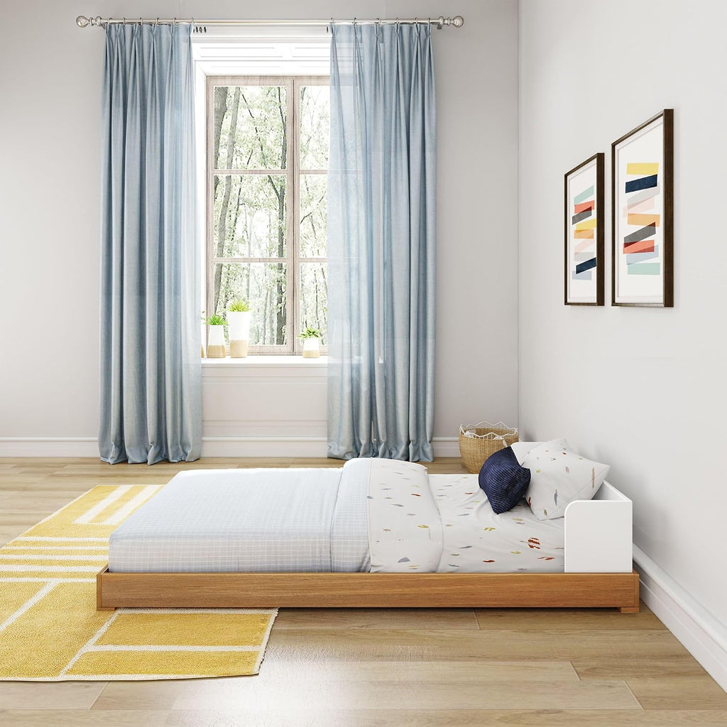 Mid-Century Modern Floor Bed, White/Pecan