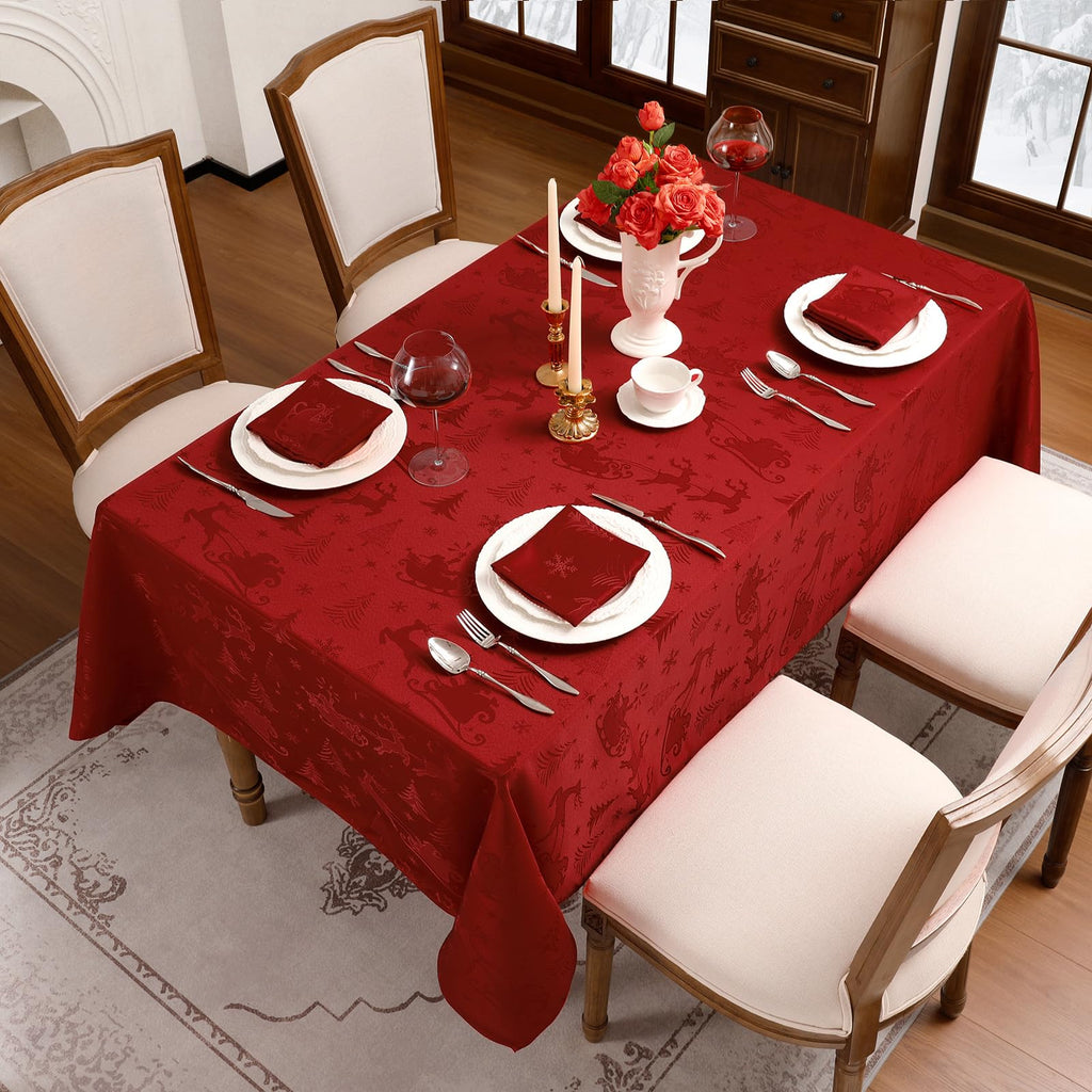 Christmas Jacquard Rectangle Tablecloth, 60 x 120 Inch, Red