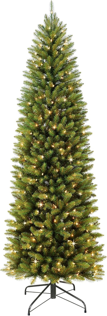7.5ft Pre-Lit Fraser Fir Pencil Christmas Tree with 350 Clear Lights, 1188 Realistic Dense Branch Tips, Easy Setup