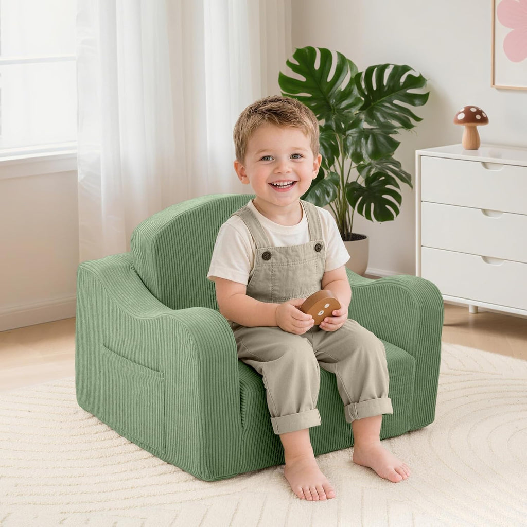 Kids Sofa Chair, in-1 Kids Couch, Fold Out Foam Sofa, Green