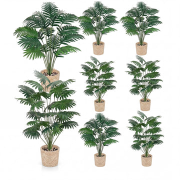 16 Pcs 2.5 ft Artificial Areca Palm Plant Fake Palm Tree with 8 Faux Tree in Pot and 8 Woven Basket, Faux Plants