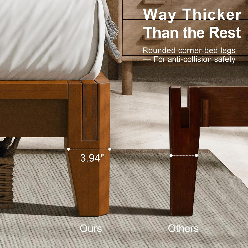 Queen Solid Bamboo Bed Frame, Japanese Joinery Platform Bed Frame(Walnut)