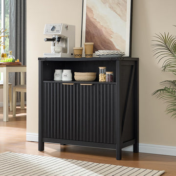 32 Inch Fluted Sideboard Buffet Cabinet, Black Oak