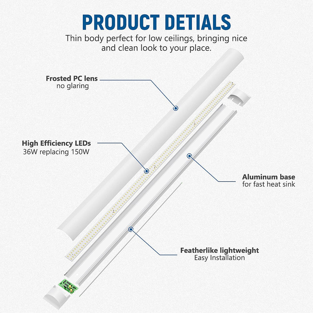 4FT LED Closet Light Fixture 36W 4320lm, 3000K/4000K/5000K