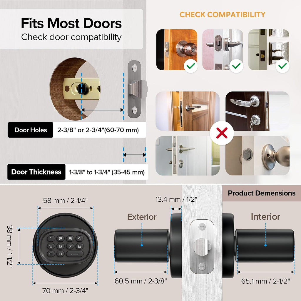Fingerprint Door Knob Lock with Keypad, Black