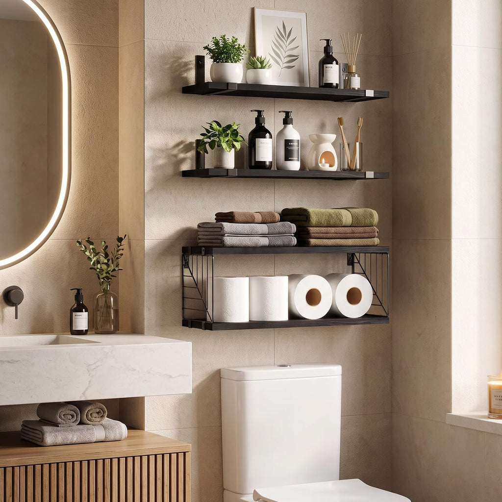 3+1 Tier Bathroom Floating Shelves Over Toilet, Black