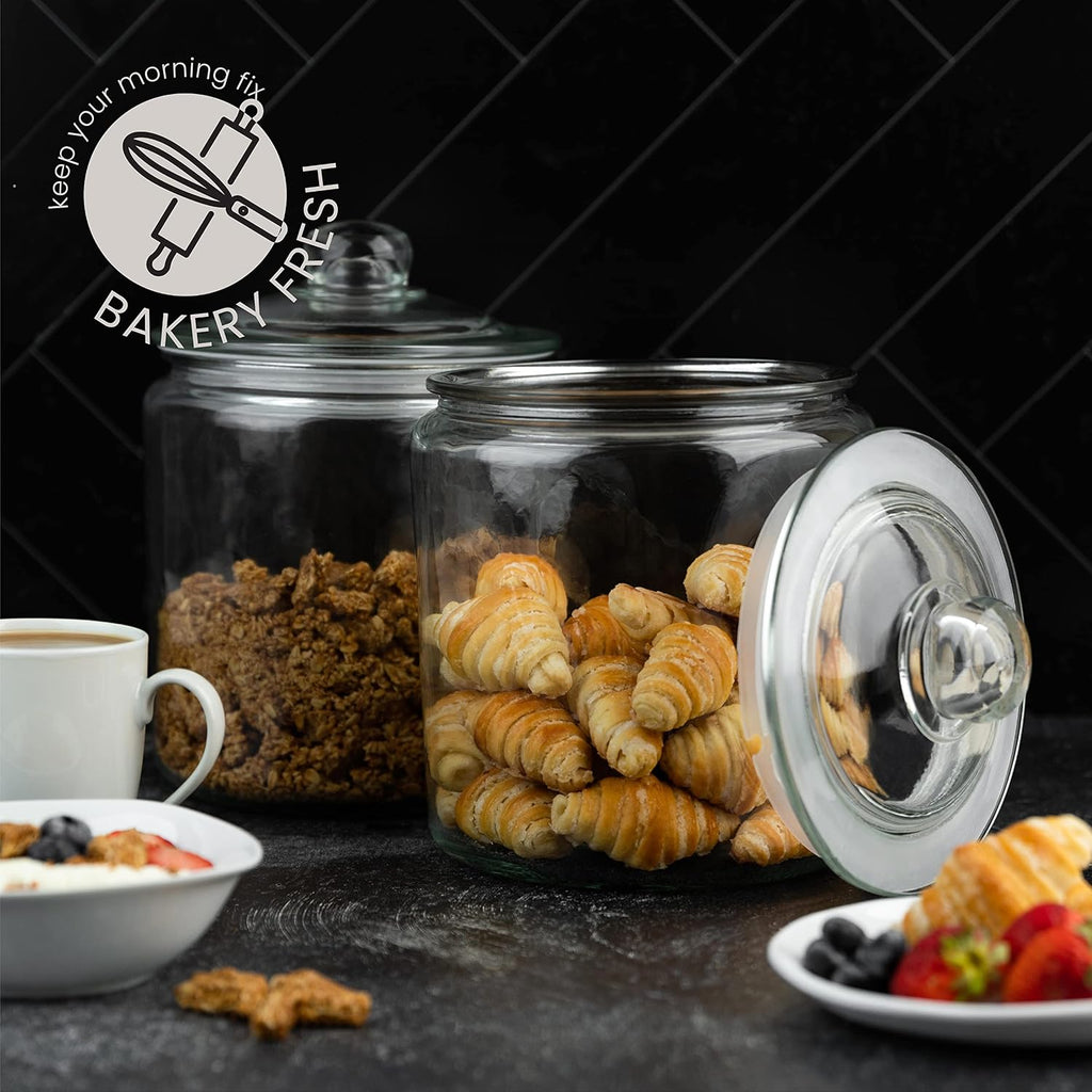 Gallon Glass Cookie Jar - Large Food Storage Container with Airtight Lid - Keep Fresh Flour, Chewy Pet Treats - Set of 2