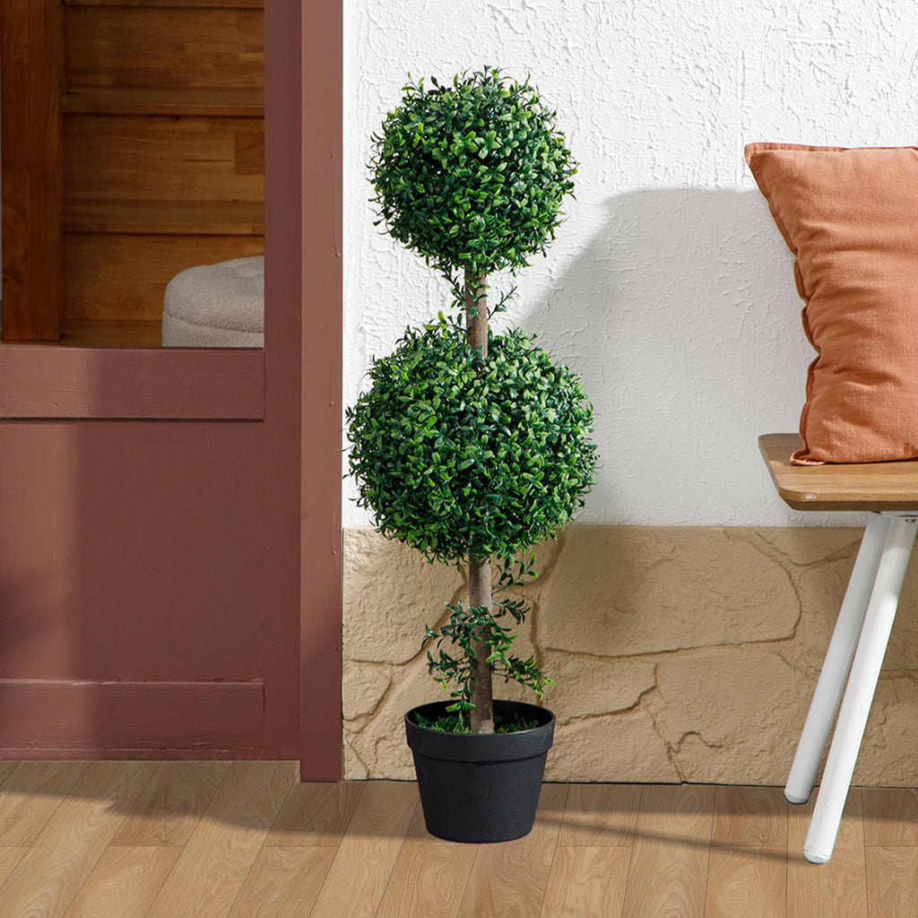 Artificial Double Ball Boxwood Topiary Trees Outdoor 36" Set of 2