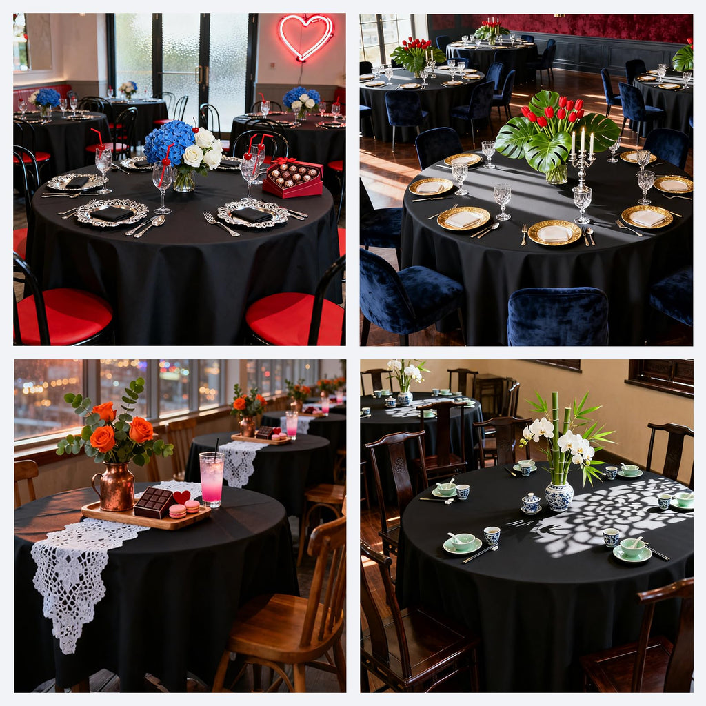 6 Pack Round Table Cloth 70 Inch Black Polyester Tablecloth Stain and Wrinkle Resistant Washable Table Cover for