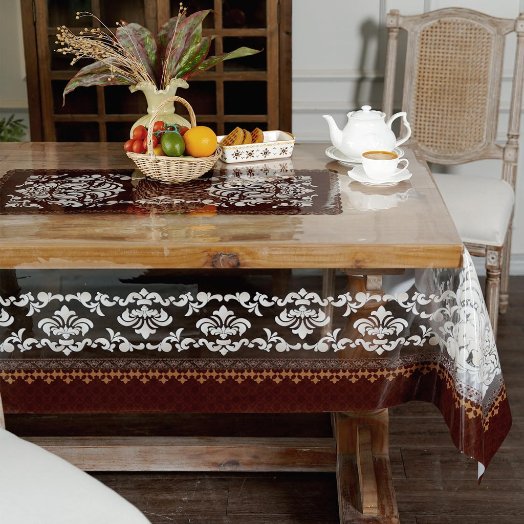 Clear Table Protector Cover Vinyl Damask Tablecloth, 60" x 104"