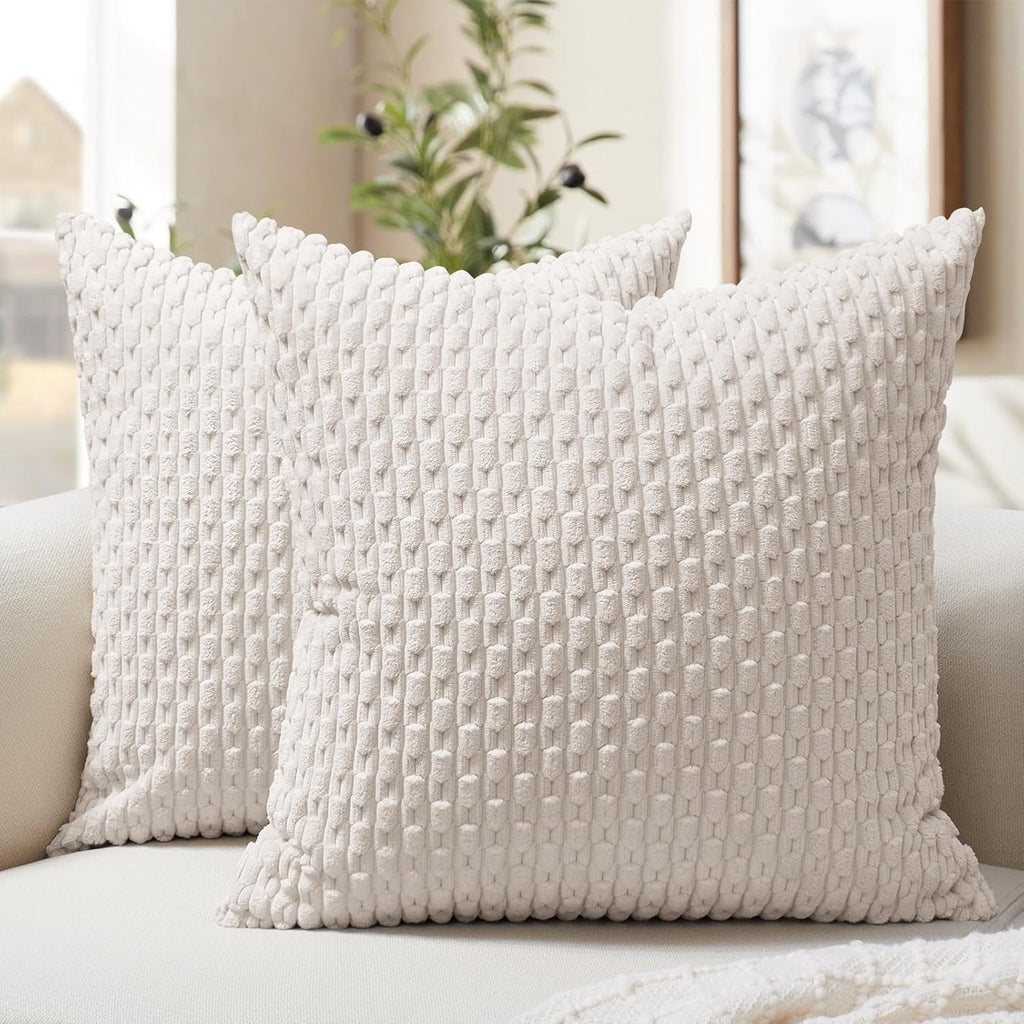 Throw Pillow Covers 18x18 Inch, Set of 2, Soft Corduroy Boho Stripe Decorative Pillow Cover, Couch Fluffy Pillow