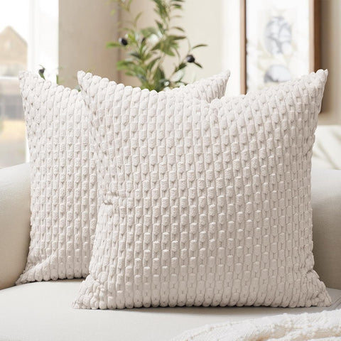 Throw Pillow Covers 18x18 Inch, Set of 2, Soft Corduroy Boho Stripe Decorative Pillow Cover, Couch Fluffy Pillow