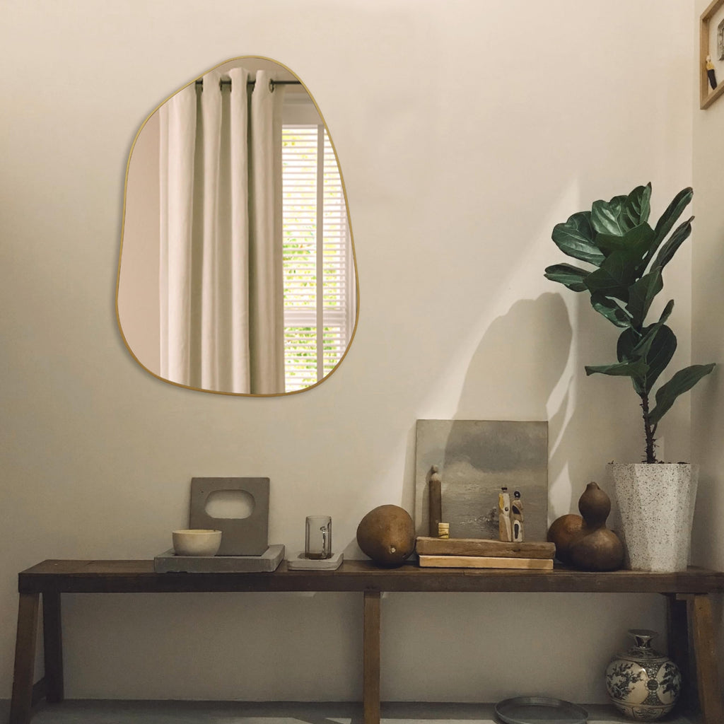 Irregular Asymmetrical Wall Mirror, 27''x19'' Gold Bathroom Mirror