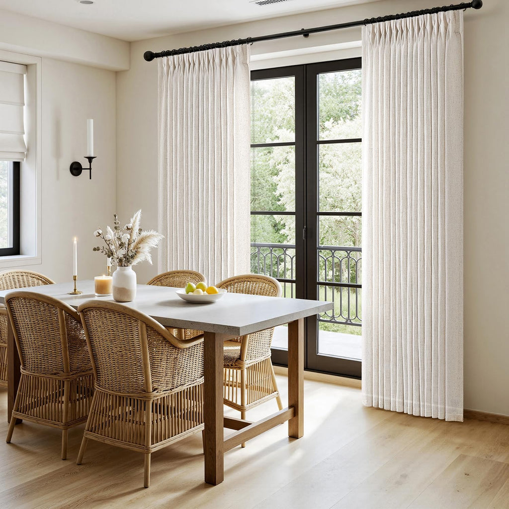 Pinch Pleated Thick Linen Curtains 90 Inches Long 2 Panels for Living Room Bedroom, Memory Trained Pinch Pleat Drapes