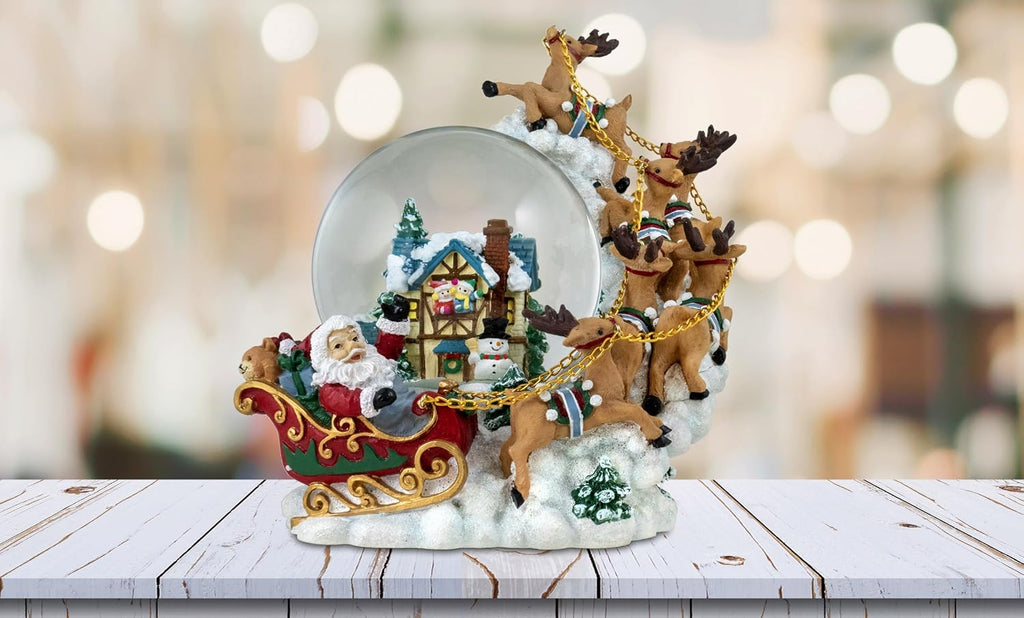 120MM Christmas Santa with Reindeer Musical Snow Globe
