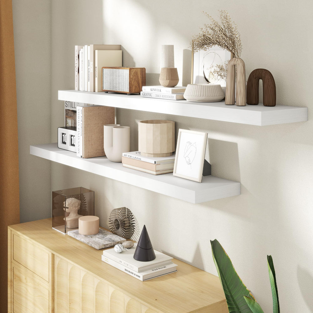 55 Inch Floating Shelves for Wall, 8 Inch Deep, Invisible Brackets, White