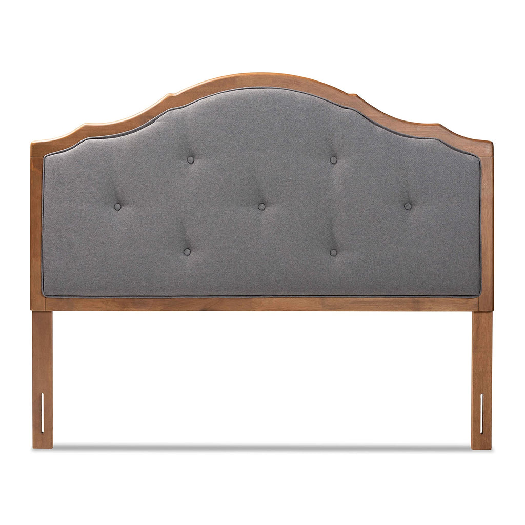 Gala Vintage Classic Traditional Dark Grey Fabric Upholstered and Walnut Brown Finished Wood Queen Size Arched