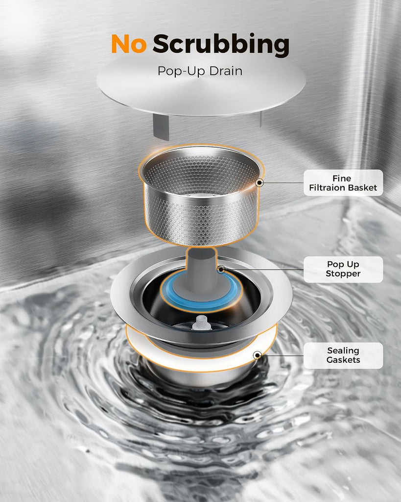33X22 Drop Sink, 304 Stainless Steel Workstation Sink | Pop-Up Drain, Workstation Sink, Upgraded Fast Drain, Topmount