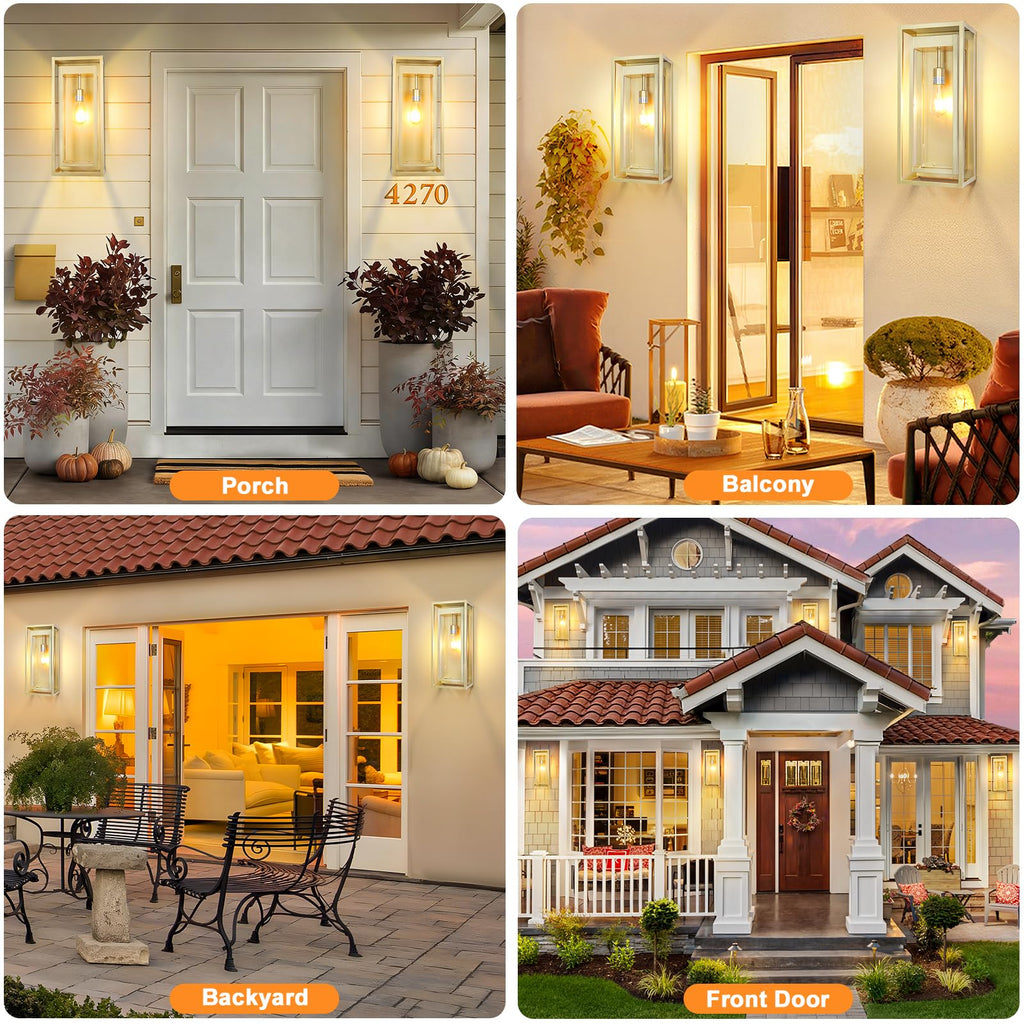 19 Inch Gold Outdoor Wall Light Fixtures, 2 Pack Porch Lights