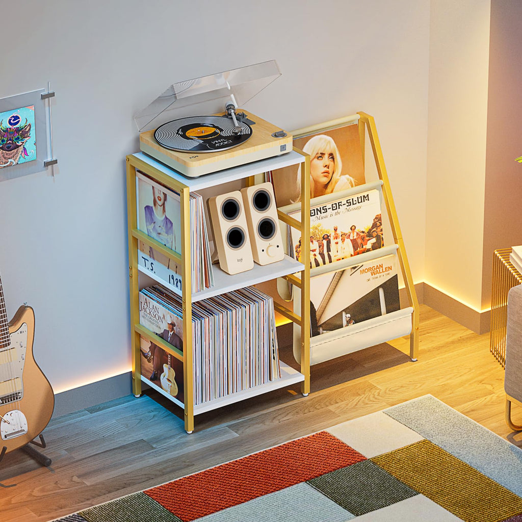 Record Player Stand, Vinyl Record Storage Table with Display Holder Shelf