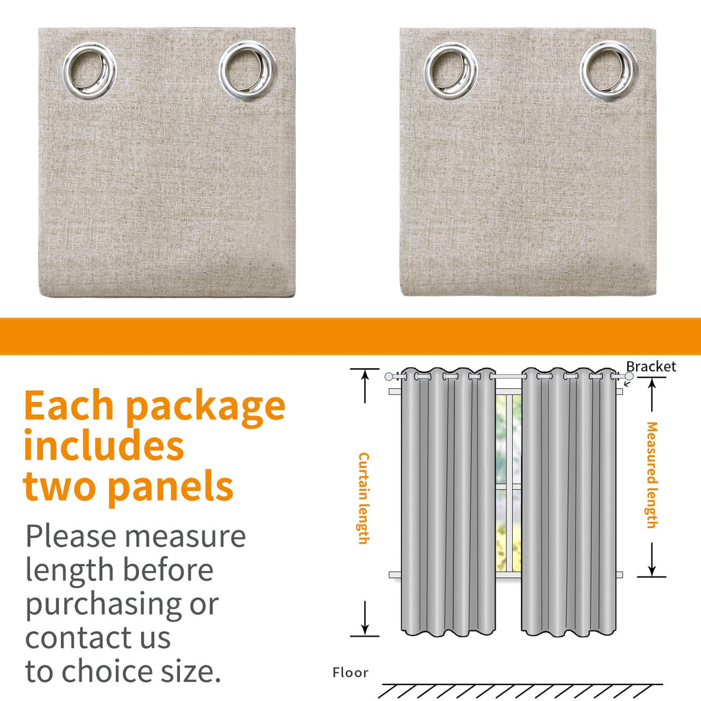 Linen Blackout Curtains 63 Inch Length Bedroom Beige Darkening