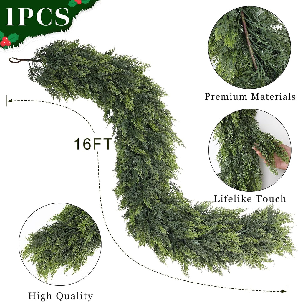 Lifelike Touch Artificial Cedar Garland for Christmas Decor(16 FT,1 PCS)