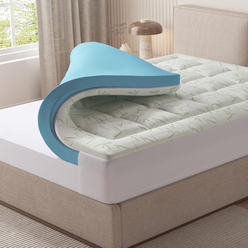 Queen 3in Dual Layer Gel Memory Foam Bamboo Rayon Mattress Topper | 2 Inch Memory Foam & 1 Inch Bamboo Rayon Pillow