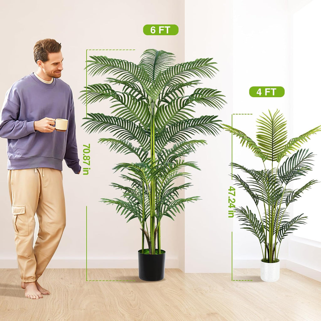 Artificial Palm Tree 6FT, Faux Plants Indoor and Outdoor 2 Pack, Tall Fake Tree Tropical Areca Floor Plant in Pot - Set of 2